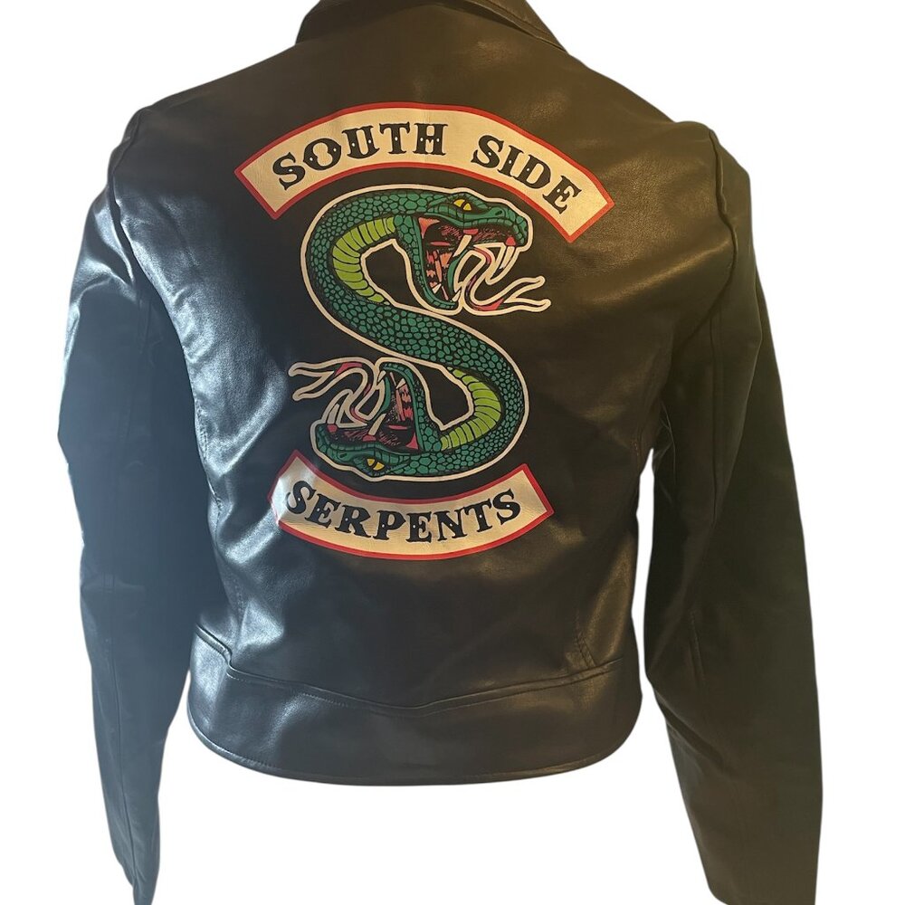 Faux Leather Jacket L/XL-Black Riverdale South Side Serpents Moto Biker Coat NWT